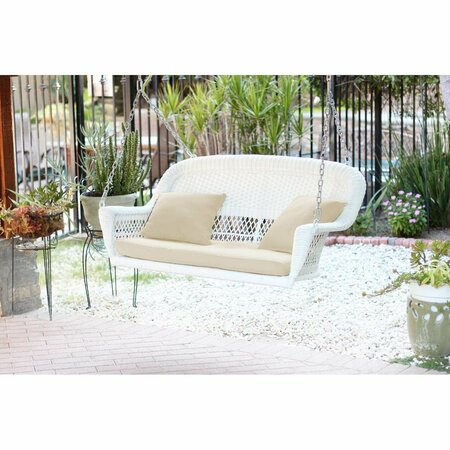 PROPATION White Resin Wicker Porch Swing with Ivory Cushion PR2999112